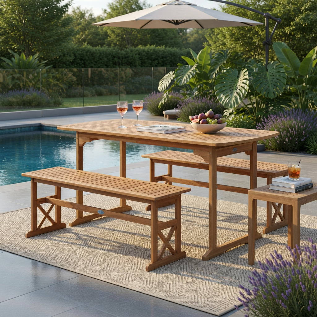 Hommoo 51" Acacia Wood Outdoor Bench, Sturdy Slatted Patio Bench for Garden, Porch & Backyard, Natural