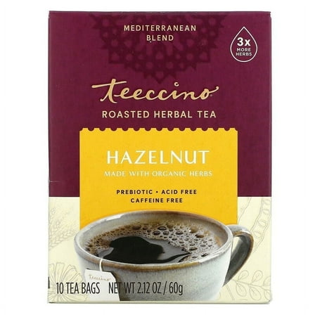 Teeccino, Roasted Herbal Tea, Hazelnut, Caffeine Free, 10 Tea Bags, 2.12 oz Pack of 3
