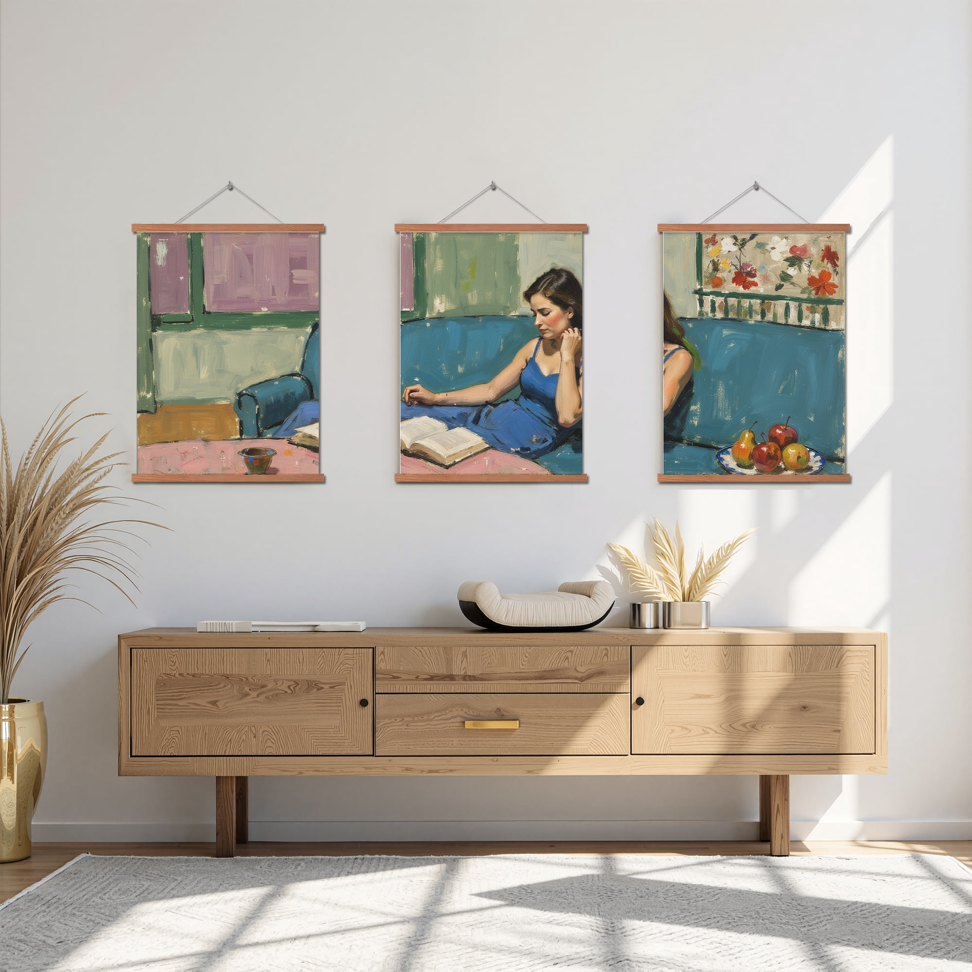 MAYEERTY Modern Abstract Wall Art Painting, Living Room Decor, Brown Hanging Rod Frame, 23.6"x15.8"