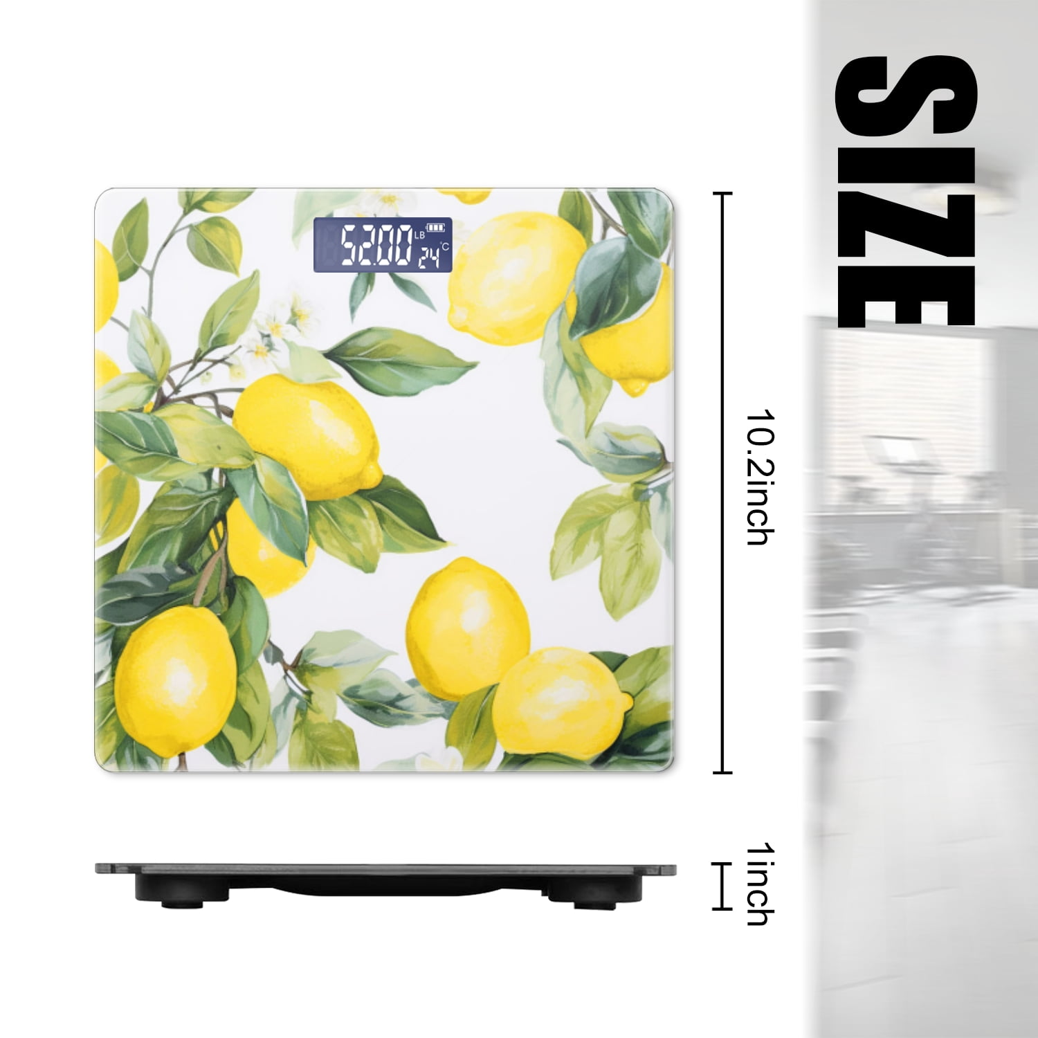 High Precision Body Weight Scale Smart Bathroom Scales with Large LCD Display(400lbs),Decorative for Bedroom-Lemons And Leaves With Watercolor Style
