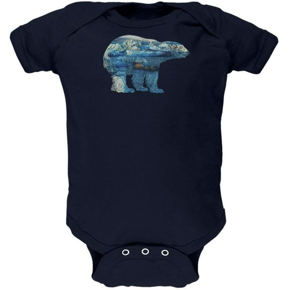 Polar Bear Iceberg Snow Caps Soft Baby One Piece Navy 3-6 M