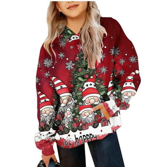 Lorytime Kids Hoodies for Boys Girl Christmas Tree Snowflakes Fleece Sweatshirt Crew Neck Long Sleeve Tops Pullover