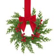 thumbnail image 2 of 1 Pack 10.6in Mini Christmas Cabinet Wreath, Farmhouse Festive Wreath Decor with Berries & Fabric Ribbon, Durable Rattan Plastic Wreath for Kitchen, Window, Door Holiday Ornament，Red Bow, 2 of 7