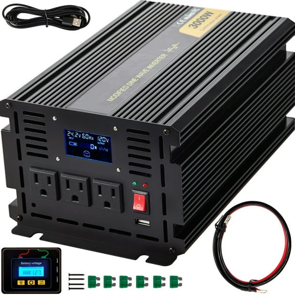 Modified Sine Wave Power Inverter 1500W-5000W DC 12/24V to AC /120V with LCD Display Remote Controller for Camping Use ,High-efficiency Conversion