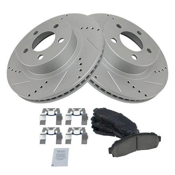 TRQ Performance Drilled & Slotted Brake Rotor & Posi Ceramic Pad Front Set