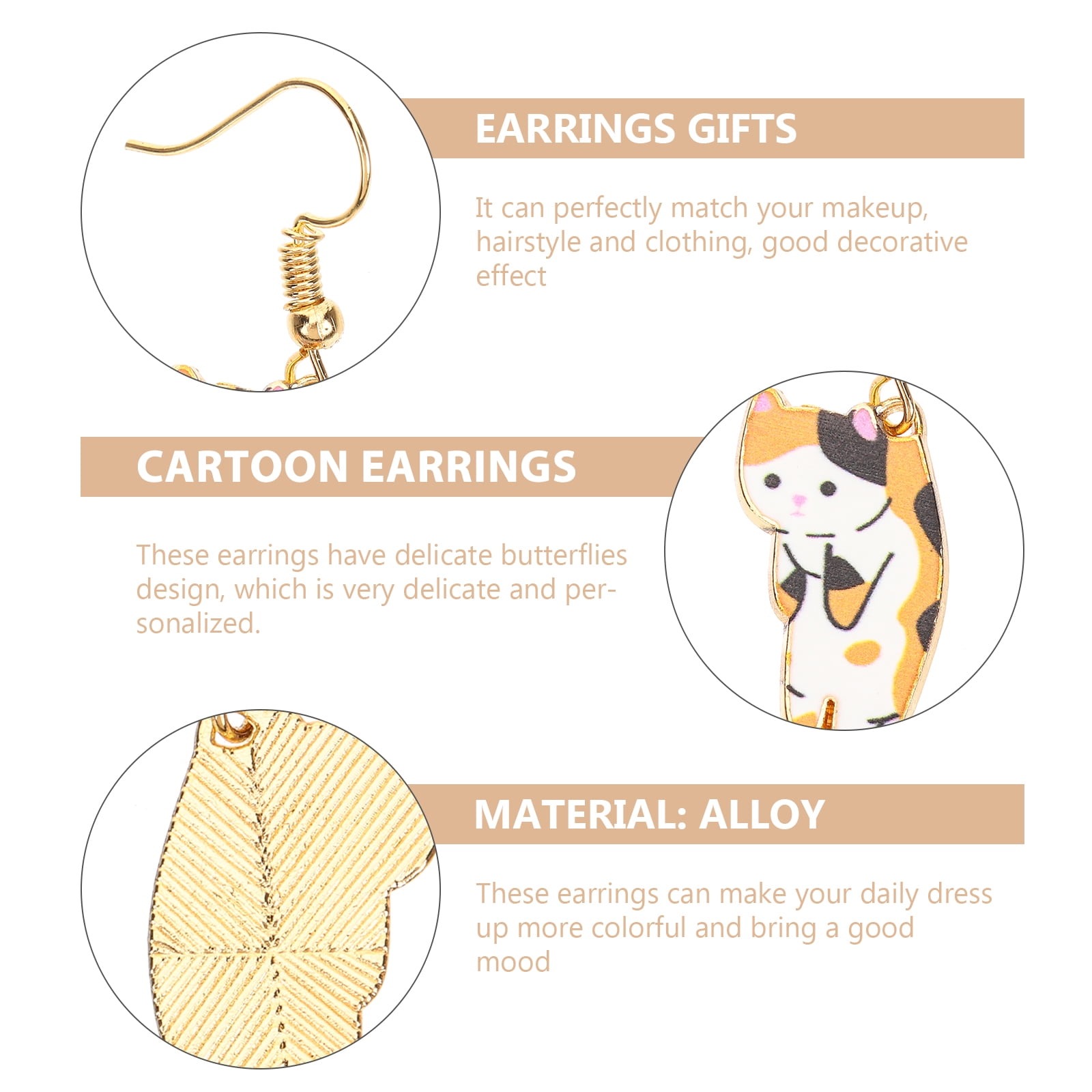 Hesroicy 1 Pair Pendant Earrings Sweet Personality Ear Decoration Funny  Cartoon Cat Girls Hook Earrings Jewelry Accessory 