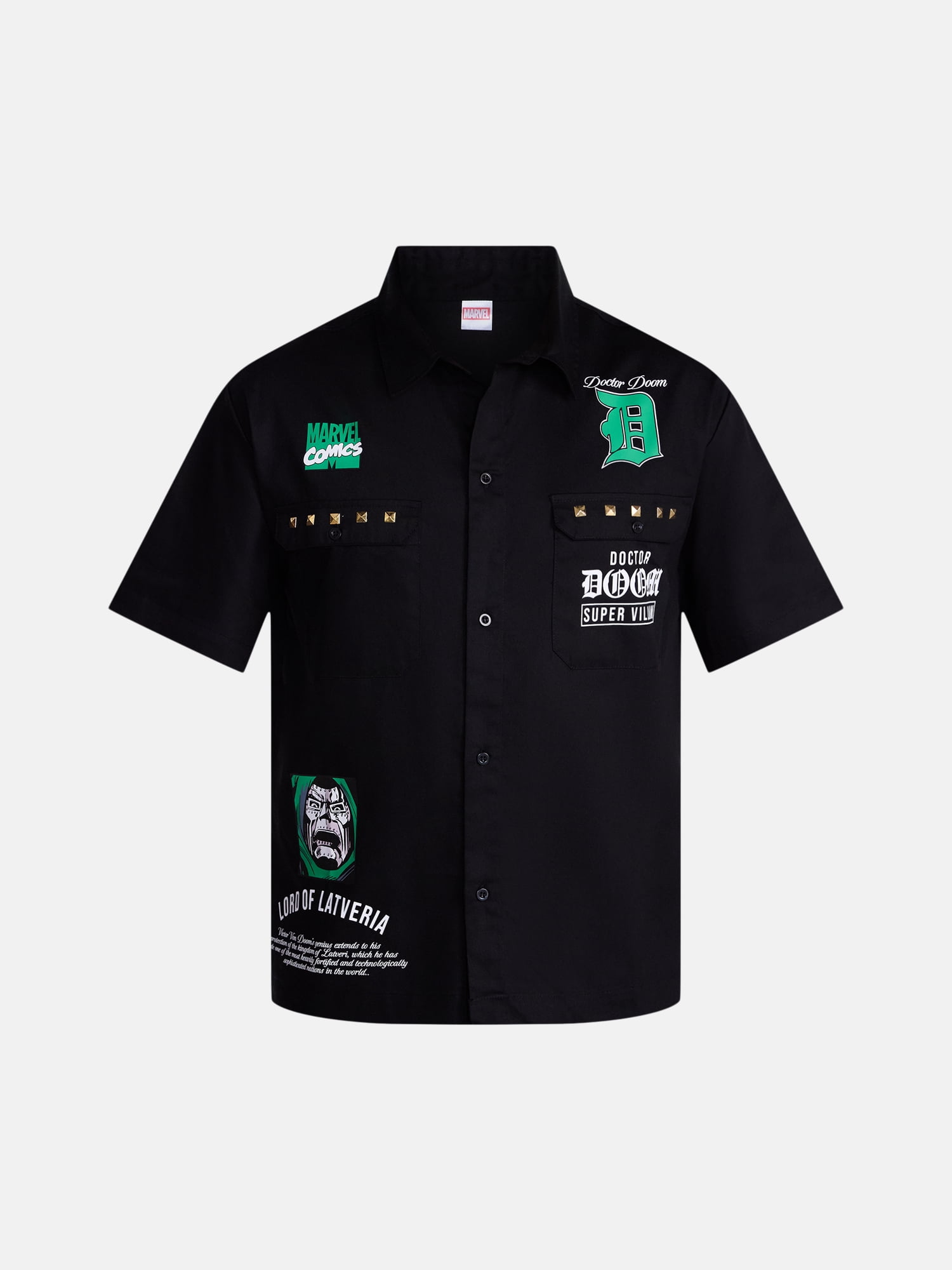 Dr. Doom Men's and Big Men's Mechanic Shirt with Short Sleeves, Stud Detail, Sizes XS-3XL