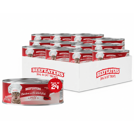 Beefeaters Chicken & Whitefish Pate Wet Cat Food 5.5oz (24-Pack) | Adult Wet Food with Taurine, Premium Catfood Wet Food, No Artificial Additives, Balanced Nutrition