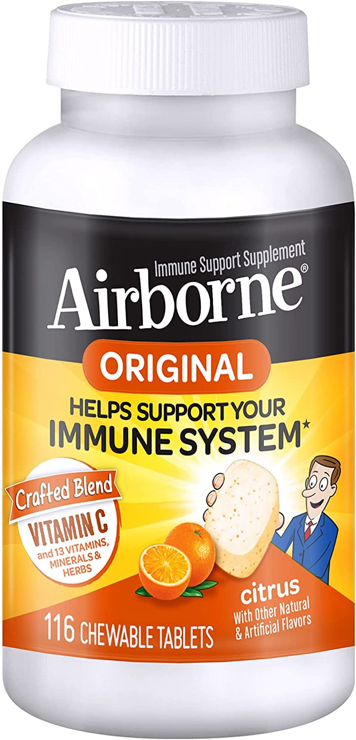 Airborne 1000mg Vitamin C Chewable Tablets with Zinc, Immune Support Supplement with Powerful