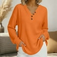 thumbnail image 2 of HomeDM Womens Long Sleeve Shirts, Solid Color Waffle Texture V Neck Pullover Tops - Orange/XL, 2 of 6