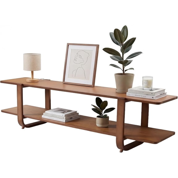 55" TV Stand, TV Console Table Entertainment Center for Living Room, Walnut | Media Console for TVs up to 65'', Made of 100% Natural Bamboo, 2-Tier Shelves Mid-Century Low Television Stands, Bedroom