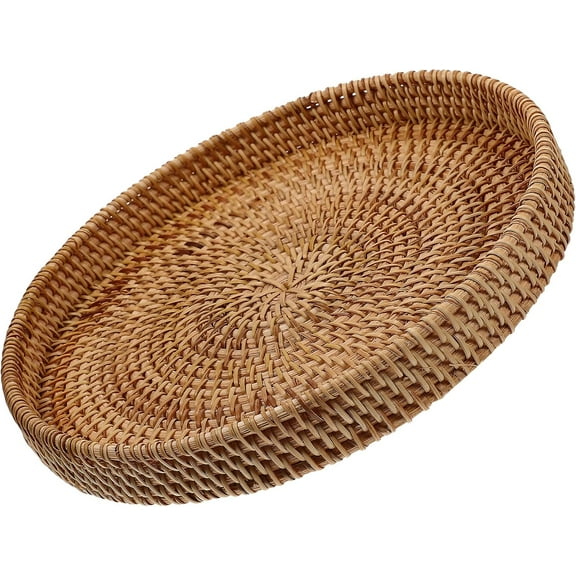 ABCISI Rattan Wicker Basket - 8.66 Inch Light Brown Round Serving Rattan Tray, Multi-Functional for Coffee Table, Snacks, Fruits, Desserts, Home Decor