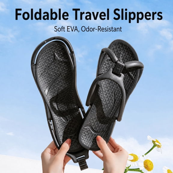 Foldable Travel Sandals, Lightweight EVA Strappy Flip Flops with Heel Strap for Adults