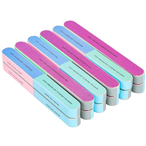 Upgraded 12 Packs Nail File and Nail Buffer Block Nail Buffering Files Washable Emery Boards Professional Manicure Tools