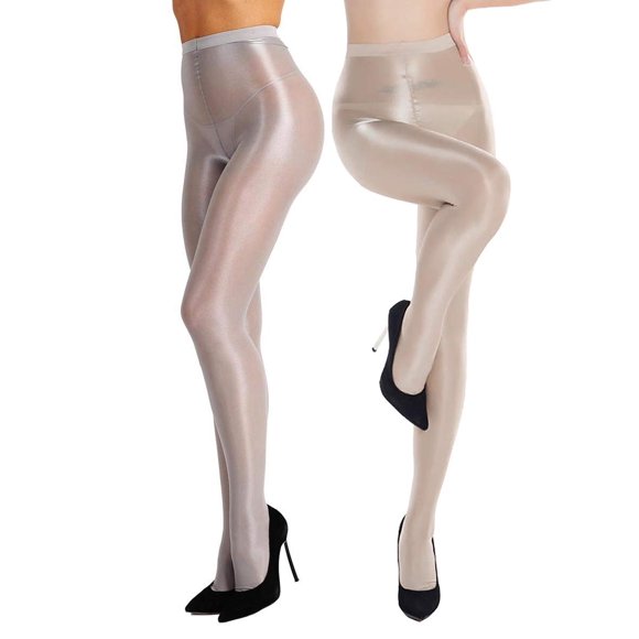 RICHTOER 2 Paires de Chaussettes de Ballet en Soie Brillante Collants de Danse (Nude+gris Argenté)