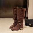 thumbnail image 5 of Knee High Boots for Women Wide Calf Sweater Knitted Ruched Comfortable Tall Boots Fashion Side Zipper Low Heel Slouch Buckle Straps Motorcycle Riding Boot Round Toe Vintage Winter Boot, 5 of 8