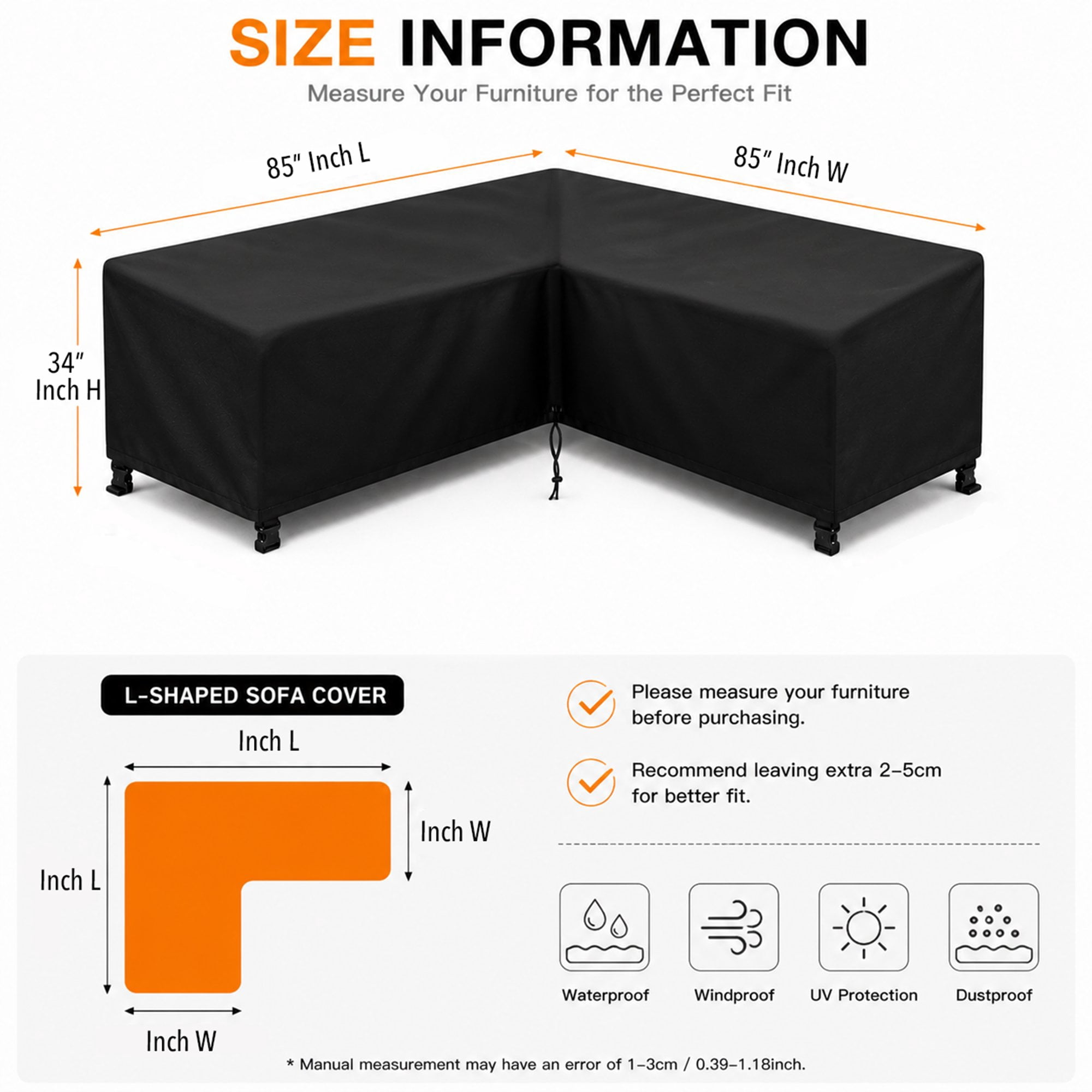 COSYUMI Patio V-Shaped Sectional Sofa Cover, Waterproof Outdoor Sectional Cover, 420D Heavy Duty Garden Furniture Sofa Cover with 4 Windproof Buckles for Outdoor Indoor Sofa