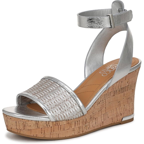 Franco Sarto Women's Celeste Cork Wedge Sandal Silver 8.5W