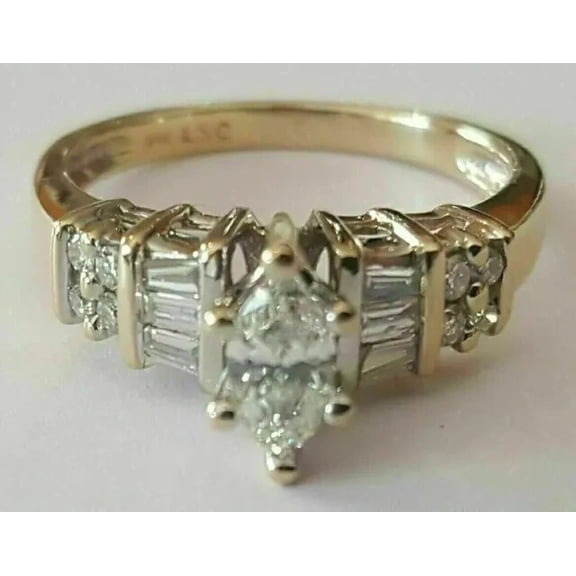 Beautiful Women's Engagement Ring 14K Yellow Gold Plated Silver 3Ct Marquise Moissanite