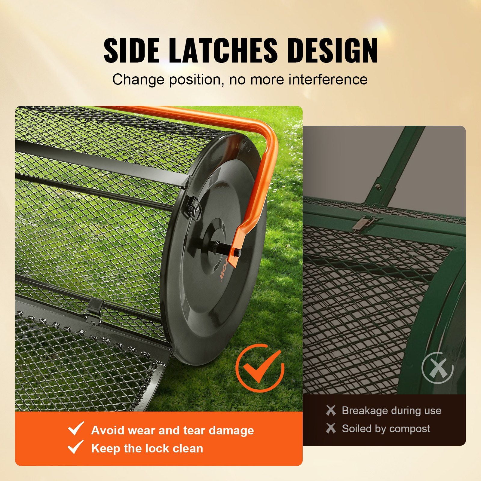 24 Inch Wide Compost Spreader, Peat Moss Spreader, Adjustable Height 24.4-26.4 Inch, Durable Lightweight Lawn & Garden Spreader for Top Soil, Mulch, Multi-Purpose Yard Care Equipment