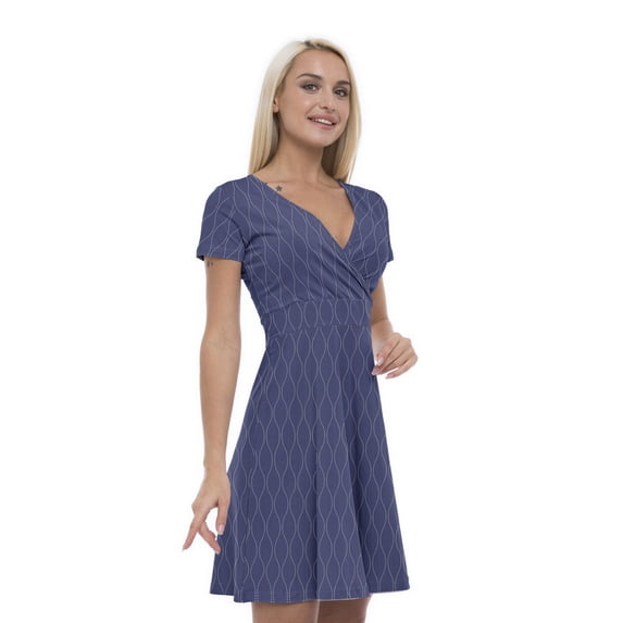 Women’s A Line Abstract Summer Dress, Retro Triangle Arrangement, Cross Wrap V Neck, 6 Sizes, by Ambesonne