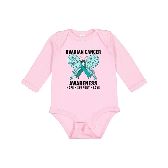 Inktastic Ovarian Cancer Awareness Hope Support and Love Boys or Girls Long Sleeve Baby Bodysuit