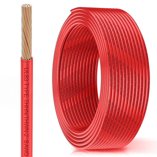 Cable MEIHUIJI 8 AWG THHN 7,6 m 600 V rojo nylon PVC