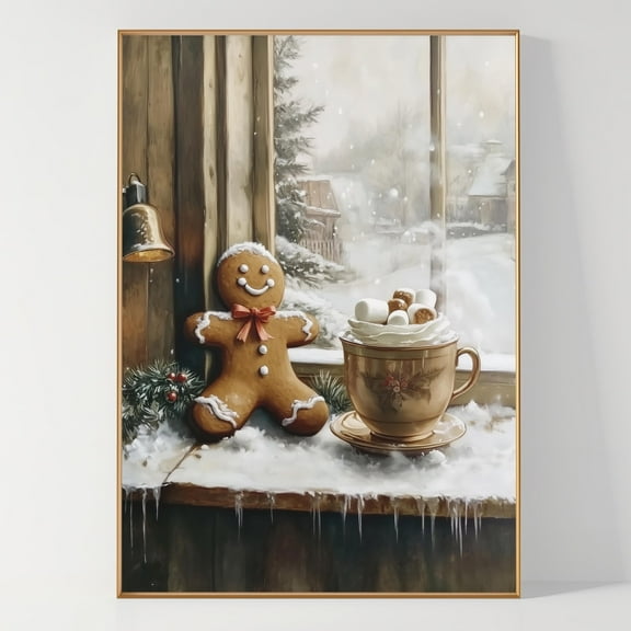 MSFCON Gingerbread Print Christmas Wall Art Christmas Decor Winter Wall Art Tis The Season Gingerbread Coffee Wall Art Oil Painting