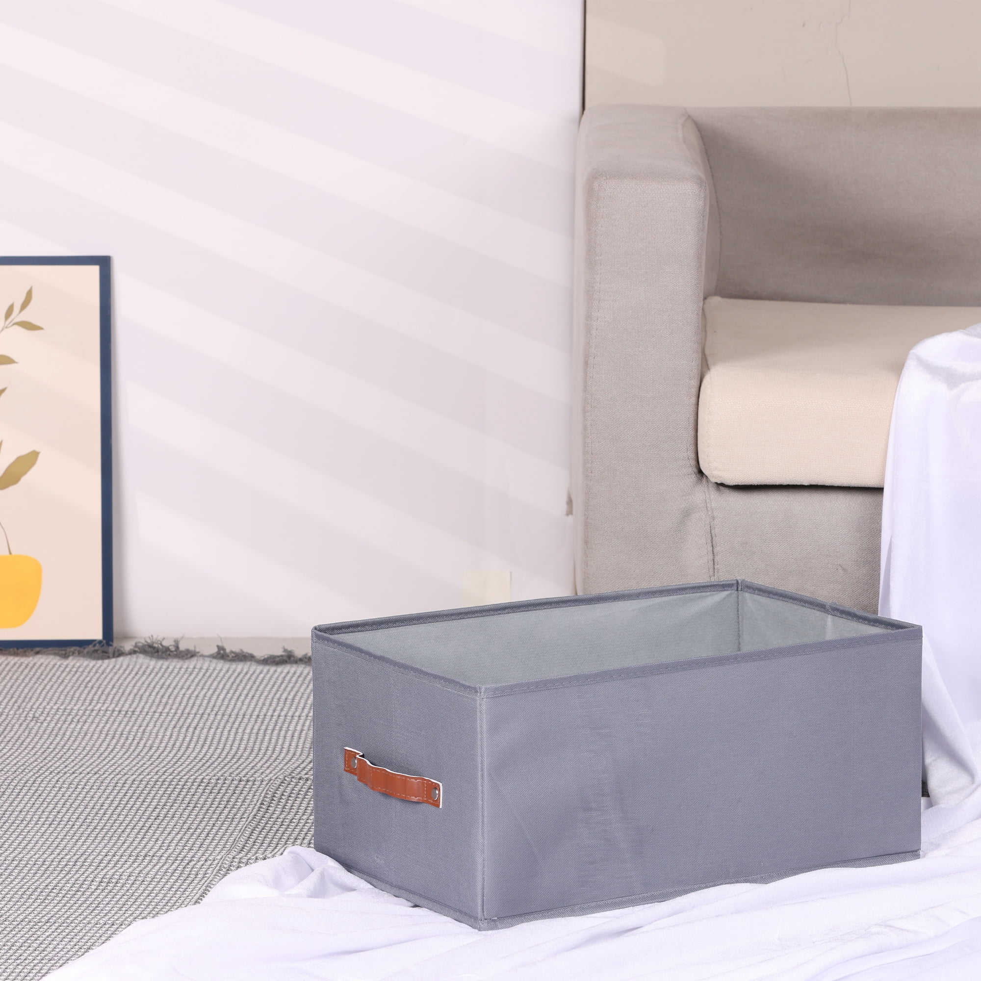 Unique Bargains Storage Cube Fabric Foldable Basket with Handles for Shelves 1pcs Grey XL