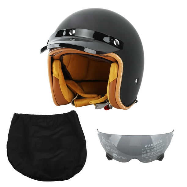 Bike Helmet Retro Style Matte Black 3/4 Shell Open Face Sun Shield Helmets  with Windproof Glasses for Adults XXL 61-63cm