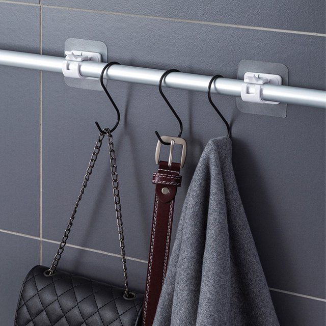 Gancho De Abrazadera Para Barra De Cortina 2 uds ganchos de abrazadera para barra de cortina gancho de pared impermeable sin perforaciones para muebles (A)