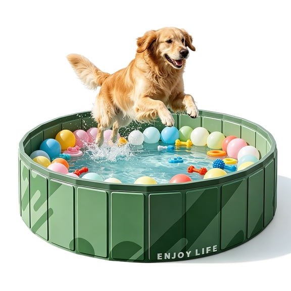 Rirool 32" Foldable Cat Ball Pit Playpen for Cats, Small Dogs & Toddlers, Sturdy Oxford Pet Play Yard for Indoor Outdoor Use, Portable Pet Pool, Dark Green, No Balls Included