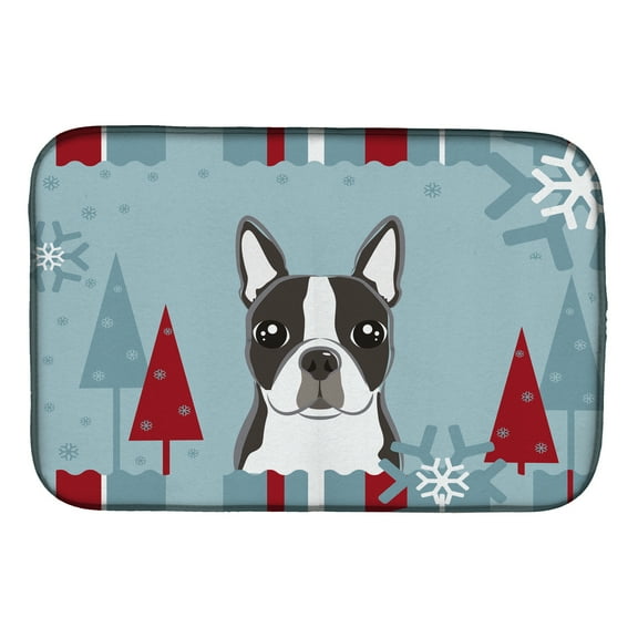 Carolines Treasures BB1699DDM Winter Holiday Boston Terrier Dish Drying Mat 14 x 21" multicolor