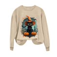 thumbnail image 6 of LangJing Halloween Spooky Season Sweatshirts Women Black Cat Pumpkin Graphic Long Sleeve Shirt Oversized Pullover Fall Tops Khaki,S, 6 of 7