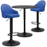 Magshion 3 Pieces Bar Table and Chair Set, 31.5" Bar Table Cocktail Table and PU Leather Bar Stools for Kitchen Patio Bistro, Blue/Black