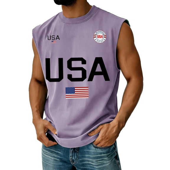 4th of July Mens Tank Tops Loose Crew Neck Red White and Blue Print Shirts Sleeveless Independence Day Patriotic USA 250th Anniversary Celebration Party Tees, L