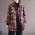 thumbnail image 2 of Autumn and Winter Plaid Jackets for Womens 2024 Plus Size Plaid Brushed Double Pocket Single Breasted Shirt Long Sleeve Hoodless Casual Outwear & Jackets, 2 of 9