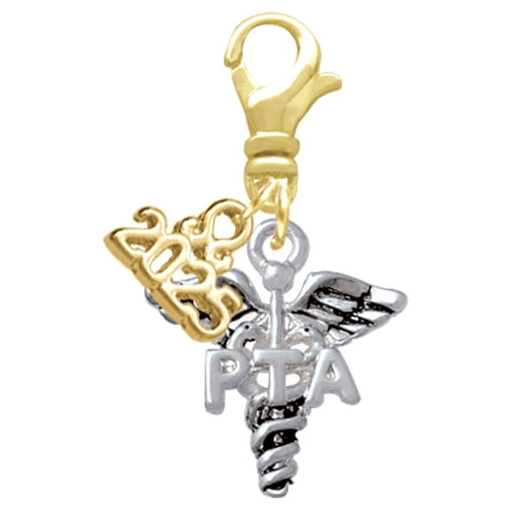 Delight Jewelry Silver-tone Caduceus - PTA - Gold-tone Clip on Charm with Mini Year 2025