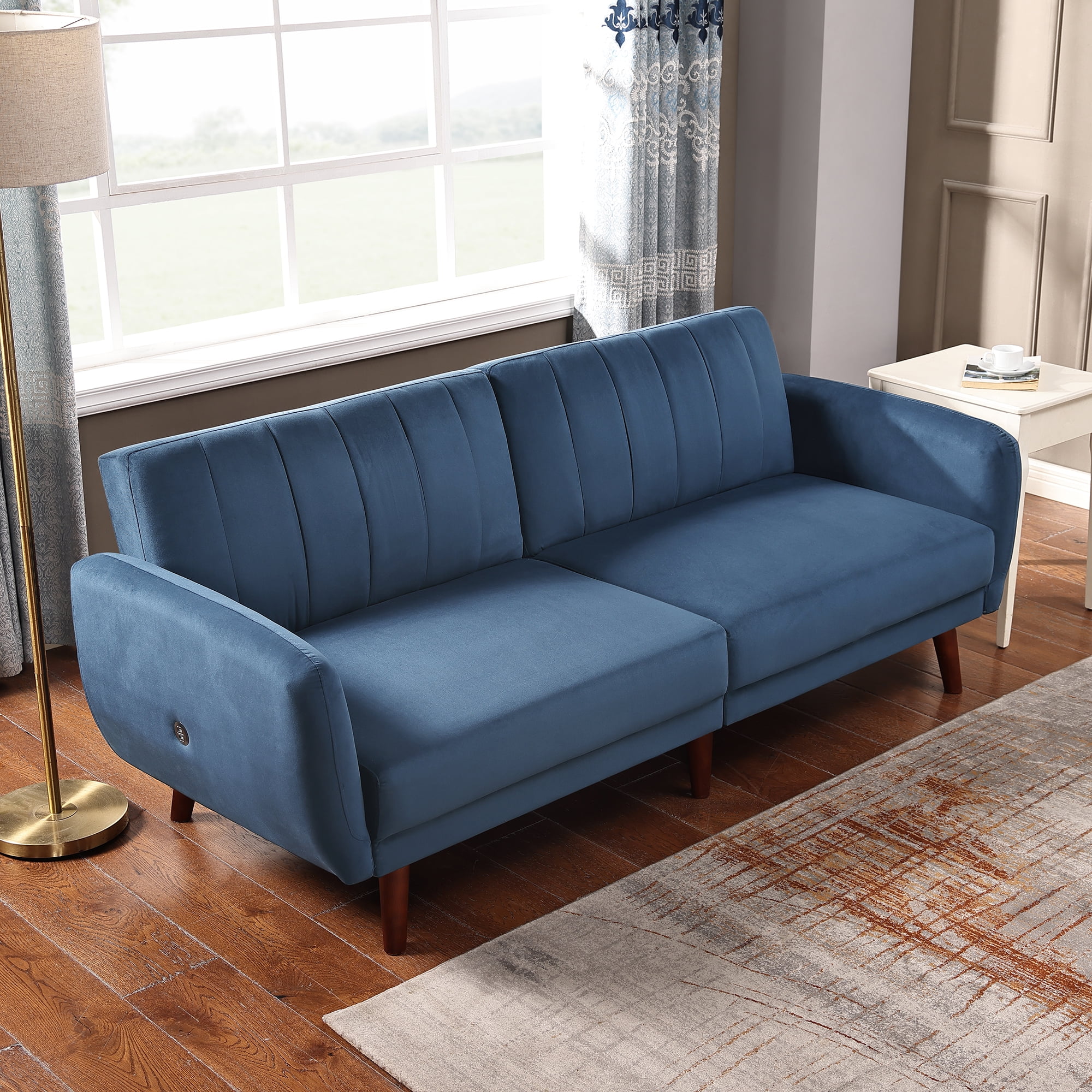 Yardi Yard USB Charging Velvet Loveseat Sofa Beds, Modern Futon Convertible Sofa and Couch, Navy Yardi Yard USB Charging Velvet Loveseat Sofa Beds, Modern Futon Convertible Sofa and Couch, Navy