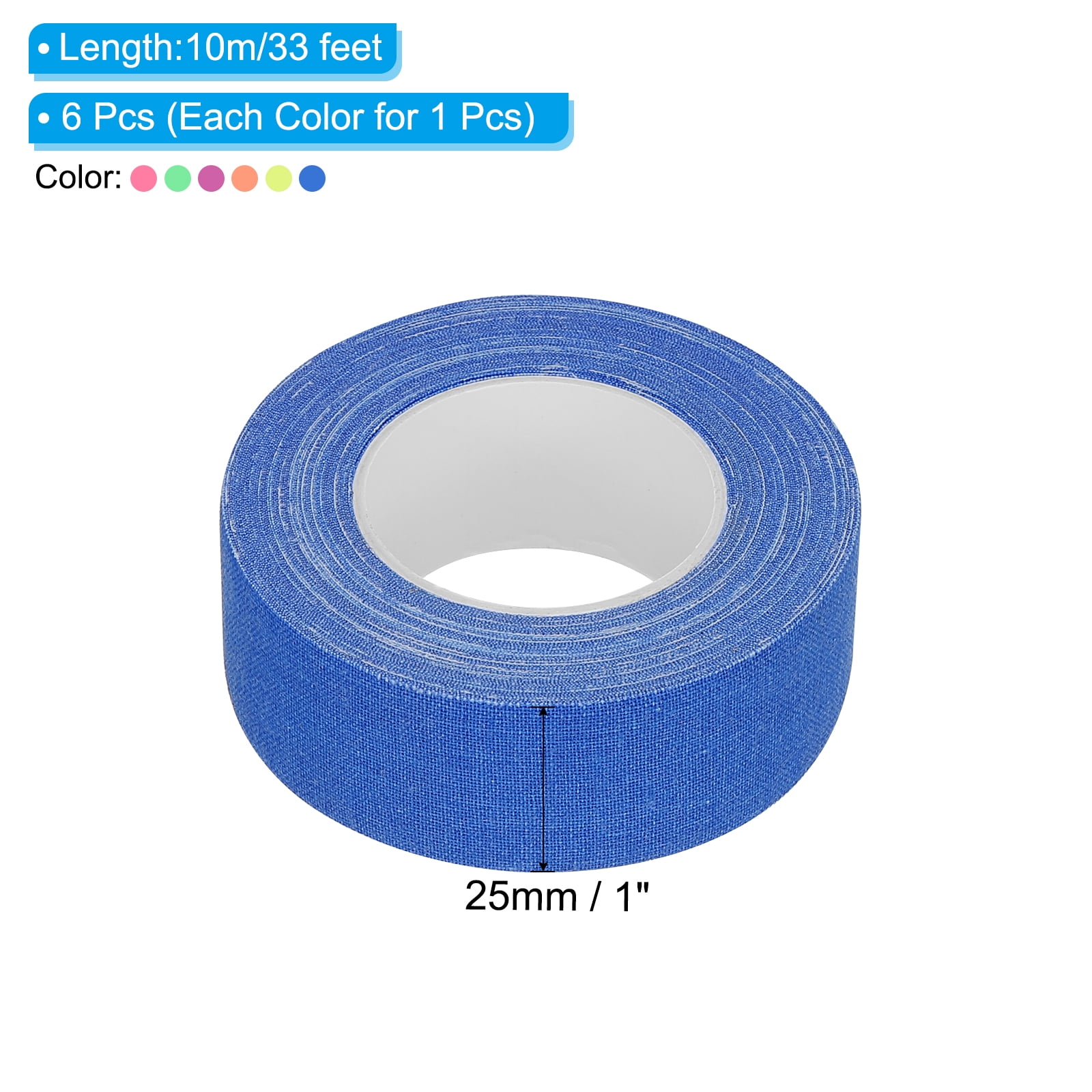 Uxcell 1 inch x 33 feet Neon Gaffer Cloth Tape, 6 Roll Fluorescent Adhesive Tape Black Light Glow Tape, Six Colors