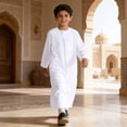 thumbnail image 2 of QHFBli Kids Boys Robe Clothes Kimono Loose Abaya Long Sleeve Embroidered Chiffon Kaftan Cardigan Casual Dubai Thobe, 2 of 9