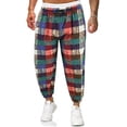 thumbnail image 1 of Virmaxy Pantalons Larges pour Hommes, Imprimé à Cordon, Patchwork Décontracté, Lin, Longs Pantalons de Course, Joggeurs, Pantalons de Survêtement Rouges 2TG, 1 of 4