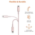 thumbnail image 5 of Cable de nailon trenzado USB-C a Lightning, cargador certificado MFi para iPhone 14, 13, 12, 11 X, Xs Pro, Pro Max, Plus, iPad, oro rosa, 6 pies, 5 of 5