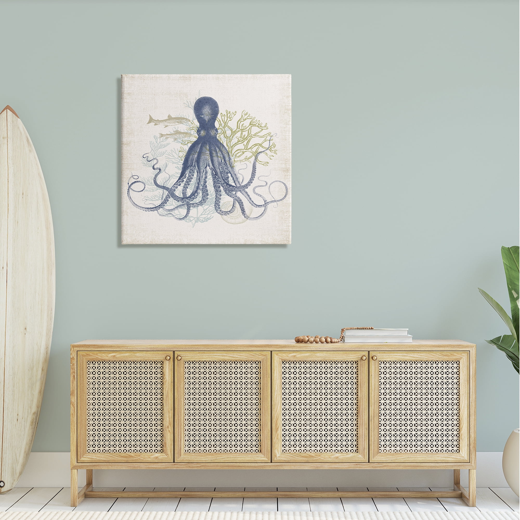 Stupell Industries Octopus Tentacles Layered Fish & Ocean Botanicals Graphic Art Gallery Wrapped Canvas Print Wall Art, Design by Victoria Barnes