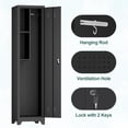 thumbnail image 4 of Skinny Storage Cabinet, Metal Bathroom Storage Cabinet with Hooks, Narrow Locking Cabinets with 2 Keys, 65” H Tall Storage for Home Office, Garage, Dining Room, 4 of 17