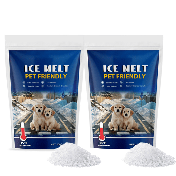 2 Pack Calcium Chloride Blend Snow & Ice Melt Fast-Acting Pellet-Form Deicer - Pet-Friendly Melter for Driveways, Roofs, Sidewalks & Stairs, Non-Tracking & Easy-Pour Pellets, Melts to −16°F (−27°C)