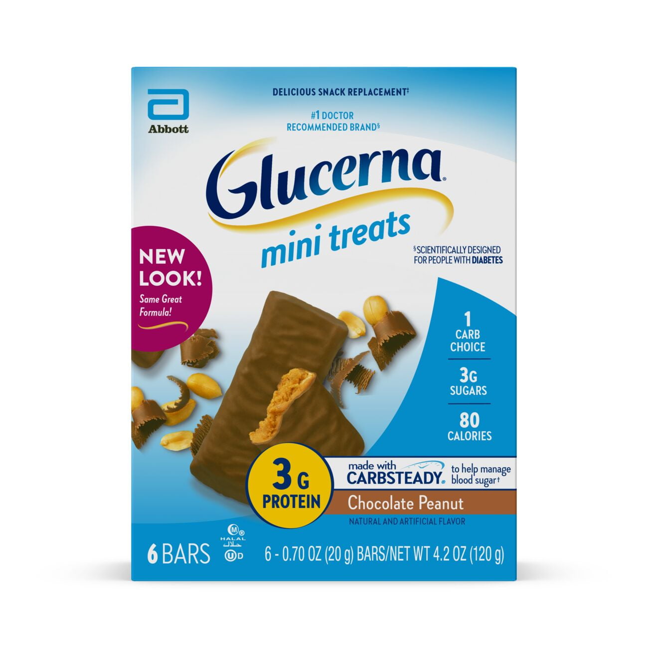 Glucerna Mini Treats, Chocolate Peanut, 6-Bar Pack, 6 Count