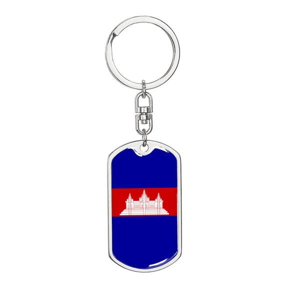 Cambodia Flag Keychain Dog Tag Stainless Steel or 18k Gold