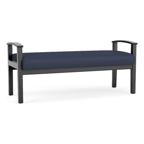Amherst Wood Reception Waiting Room 19" 2 Seat Bench / Black Wood / Blue