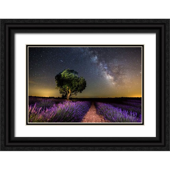 Nunez, Adrian 14x11 Black Ornate Wood Framed with Double Matting Museum Art Print Titled - Night Landscape Of Brihuega,Spain.